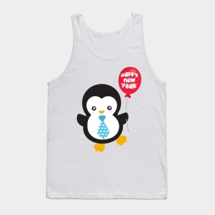 New Year Penguin, Happy New Year, Balloon, Tie Tank Top